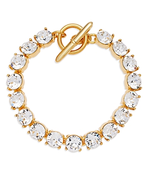 Shop Kenneth Jay Lane Crystal Link Bracelet In 22k Gold Plated In Silver/gold