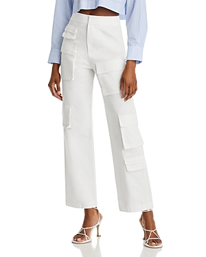 Grey Lab Cotton High Waisted Cargo Trousers In Off White