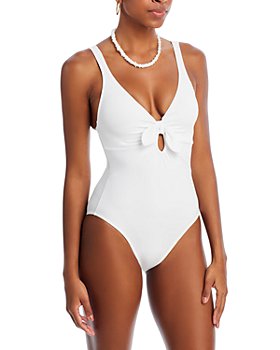 Robin Piccone - Plunge Neck Tie-Front One Piece Swimsuit