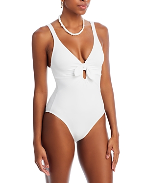 Ava Plunge Neck Tie-Front One Piece Swimsuit