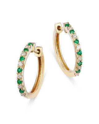 Bloomingdale's Fine Collection - Emerald & Diamond Hoop Earrings in 14K Yellow Gold - Exclusive