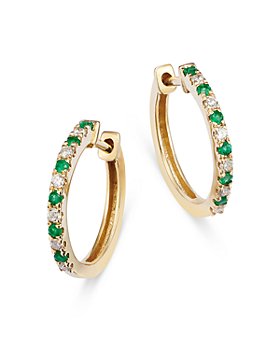 Bloomingdale's - Emerald & Diamond Hoop Earrings in 14K Yellow Gold - 100% Exclusive