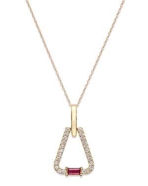 Bloomingdale's Ruby & Diamond Triangle Pendant Necklace In 14k Yellow Gold, 18 - 100% Exclusive In Pink/gold