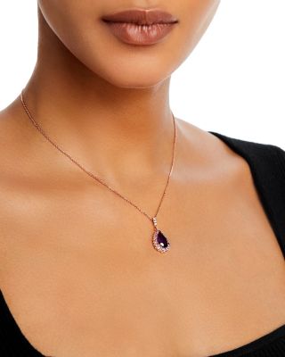 Amethyst, Pink Sapphire & Diamond Halo Pendant Necklace in 14k Rose Gold, 16"  