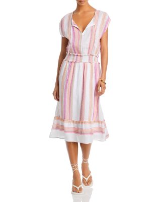 Rails Ashlyn Stripe Smocked Waist Linen Blend Dress In Hibiscus Stripe