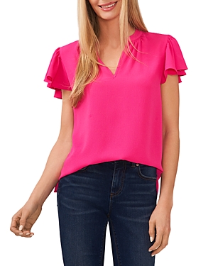 CECE CECE SPLIT NECK FLUTTER SLEEVE TOP