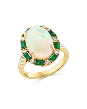 Bloomingdale's - Ethiopian Opal, Emerald, & Diamond Halo Ring in 14K Yellow Gold - 100% Exclusive