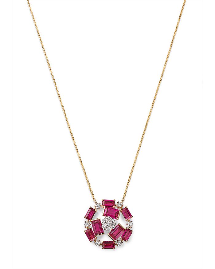 Bloomingdale's - Ruby & Diamond Flower Scatter Cluster Pendant Necklace in 14K Yellow Gold, 16-18" - 100% Exclusive&nbsp;