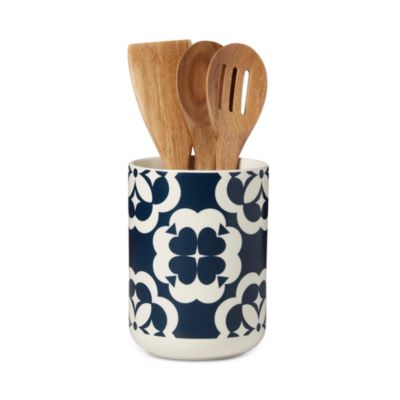 Elegant Geo Utensil Crock With Wood Utensils