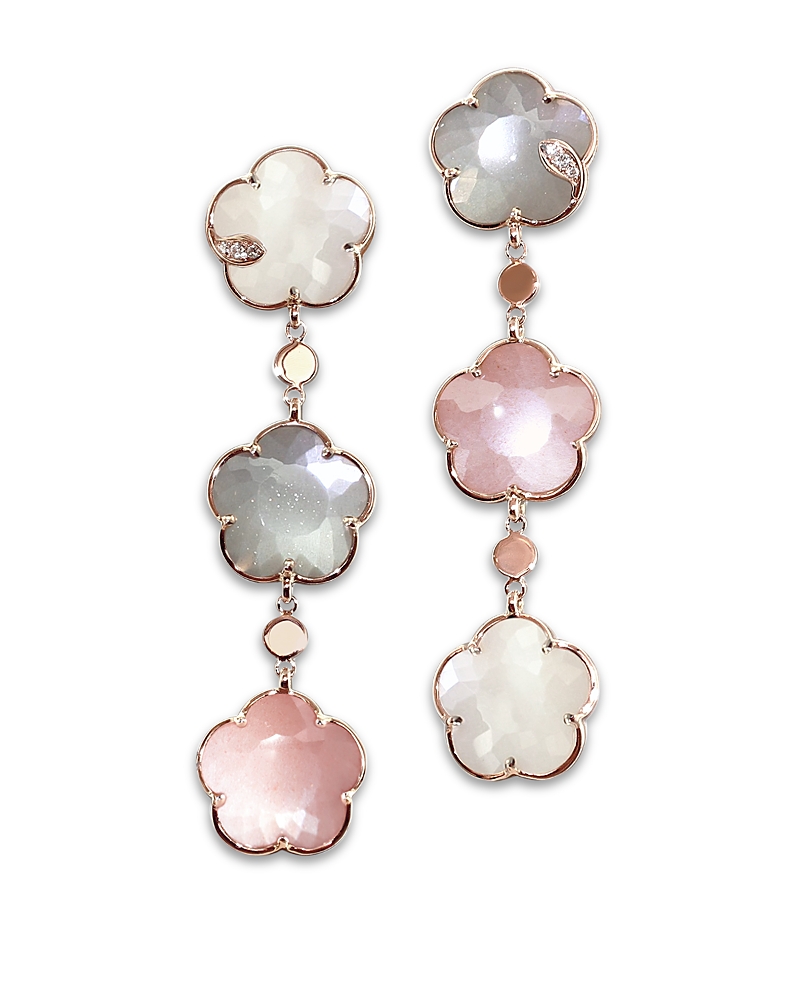 Pasquale Bruni 18k Rose Gold Bouquet Lunaire Multicolor Moonstone & Diamond Triple Flower Drop Earrings In Multi/rose Gold