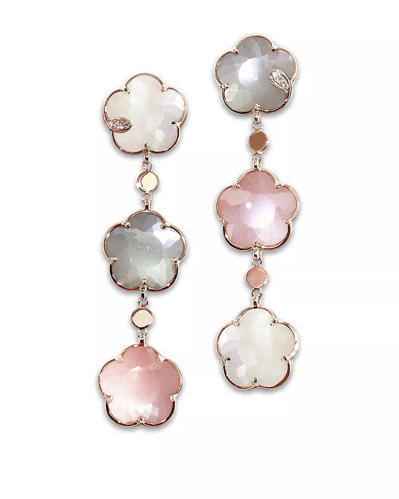 Pasquale Bruni 18K Rose Gold Bouquet Lunaire Multicolor Moonstone & Diamond Triple Flower Drop Earrings