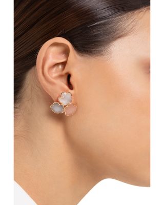 18K Rose Gold Bouquet Lunaire Multicolor Moonstone & Diamond Triple Flower Cluster Stud Earrings