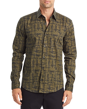 Hugo Ermo Cotton Blend Slim Fit Button Down Shirt In Open Green