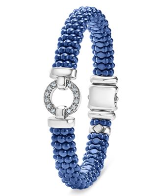 Sterling Silver Ceramic Caviar & Diamond Circle Bracelet