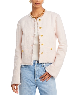 Rag & Bone Carmen Womens Tweed Frayed Collarless Blazer In Pink