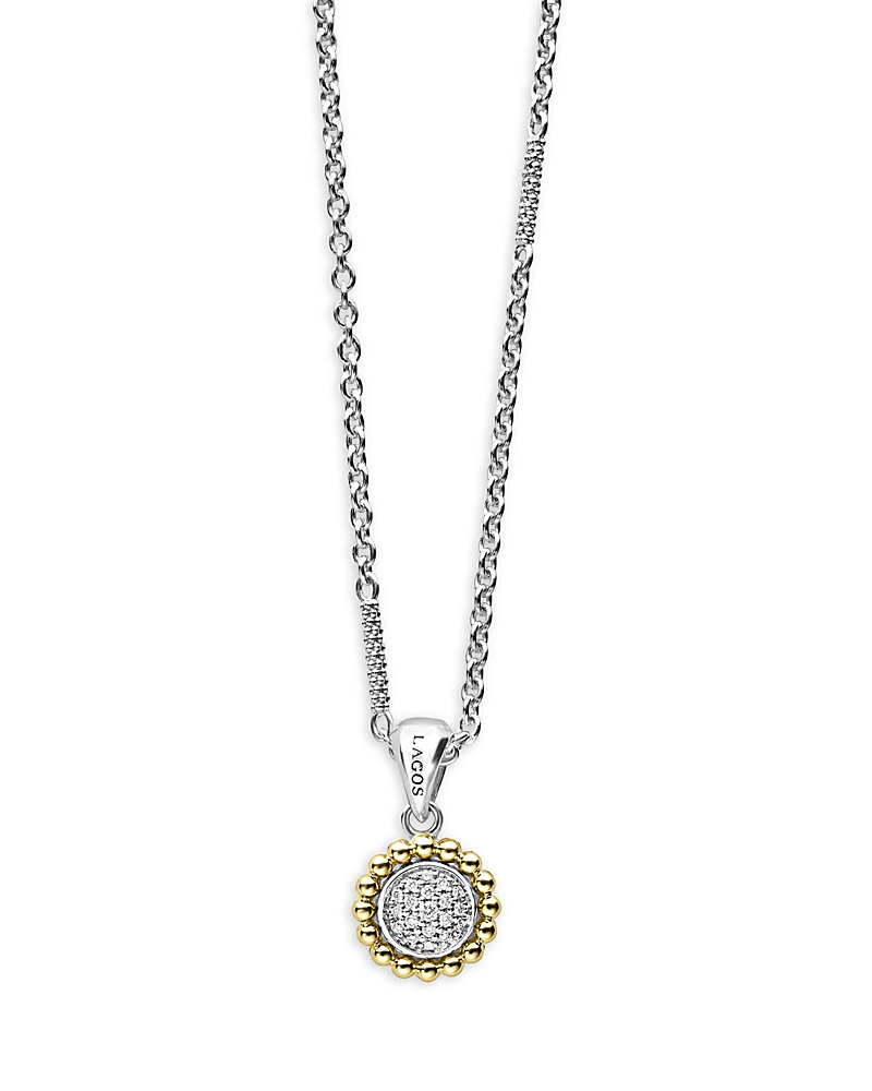 Lagos 18K Yellow Gold & Sterling Silver Diamond Cluster Bead Frame Pendant Necklace, 16