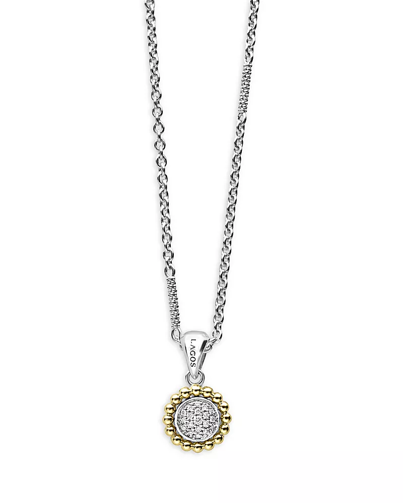 Lagos 18K Yellow Gold & Sterling Silver Diamond Cluster Bead Frame Pendant Necklace, 16