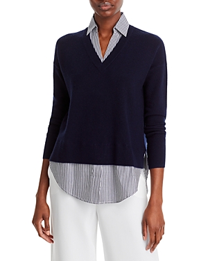 C By Bloomingdale's Cashmere Layered Look Cashmere Sweater - Exclusive In Navy