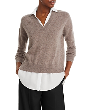 C By Bloomingdale's Cashmere Layered Look Cashmere Sweater - 100% Exclusive In Heather Rye Sesame