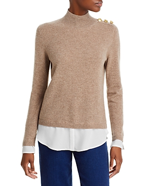 C By Bloomingdale's Cashmere Novelty Button Mock Neck Layered Look Cashmere Sweater - 100% Exclusive In Sesame
