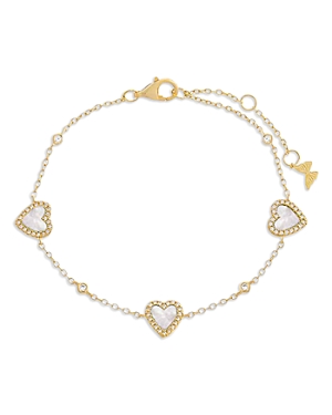 Shop By Adina Eden Pave Heart Station Bracelet In 14k Gold Plated Sterling Silver In White/gold