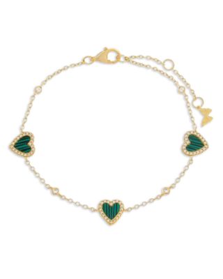 By Adina Eden - Pav&eacute; Heart Station Bracelet in 14K Gold Plated Sterling Silver