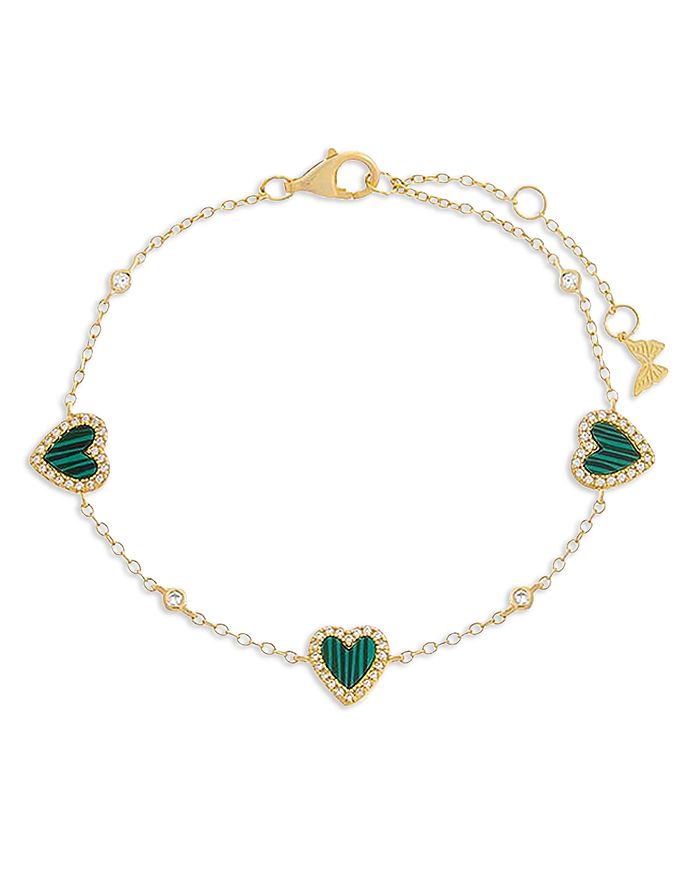By Adina Eden Pavé Heart Station Bracelet in 14K Gold Plated Sterling