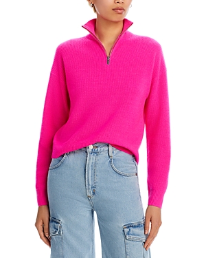 Aqua Stripe Quarter Zip Cashmere Jumper - 100% Exclusive In Neon Pink