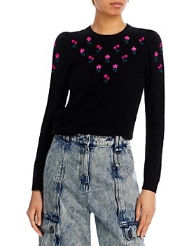 AQUA - Puff Sleeve Embroidered Floral Cashmere Sweater - 100% Exclusive