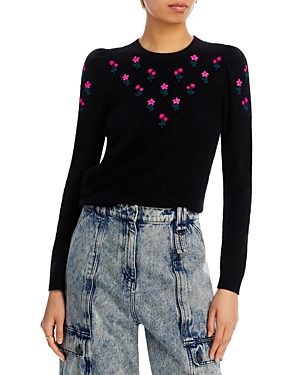 Aqua Cashmere Puff Sleeve Embroidered Floral Cashmere Sweater - 100% Exclusive In Black