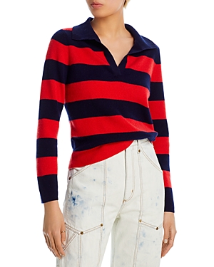 Aqua Cashmere Stripe Polo Cashmere Sweater - 100% Exclusive In Red Orange