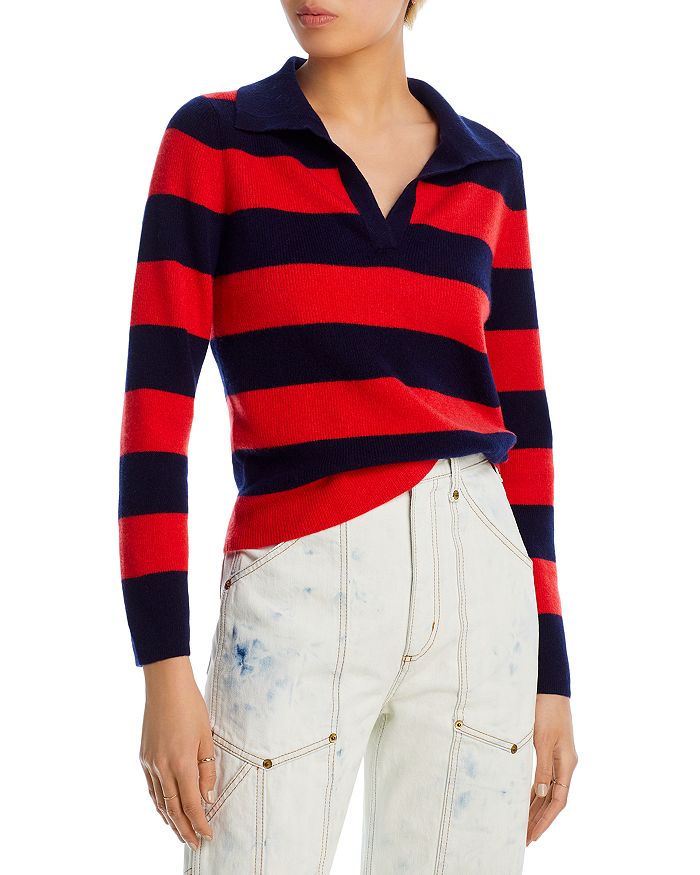 AQUA Stripe Polo Cashmere Sweater - 100% Exclusive | Bloomingdale's