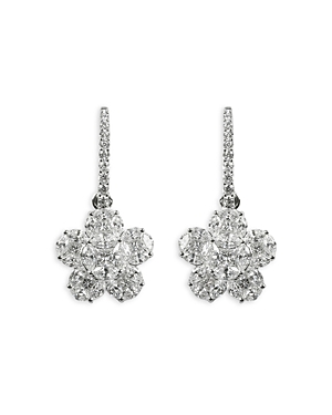 Zydo 18k White Gold Mosaic Diamond Floral Drop Earrings