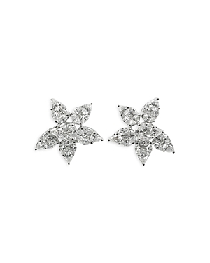 18K White Gold Diamond Flower Cluster Earrings