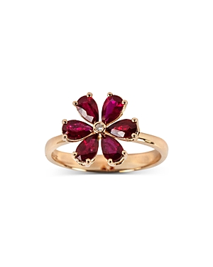 Zydo 18k Rose Gold Luminal Ruby & Diamond Floral Ring In Red/gold