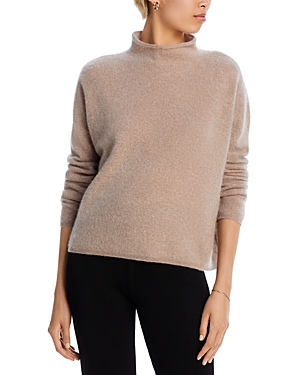 Aqua Cashmere Rolled Edge Mock Neck Brushed Cashmere Sweater - 100% Exclusive In Wheat