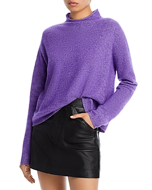 Aqua Cashmere Rolled Edge Mock Neck Brushed Cashmere Sweater - 100% Exclusive In Violet Twist