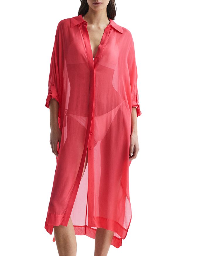 REISS Ava Sheer Kaftan Swim CoverUp Bloomingdale's