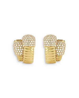 18K Yellow Gold Via Mercanti Diamond Pave Double Tubogas Hoop Earrings