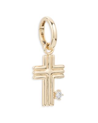 14K Yellow Gold Groovy Diamond Cross Pendant