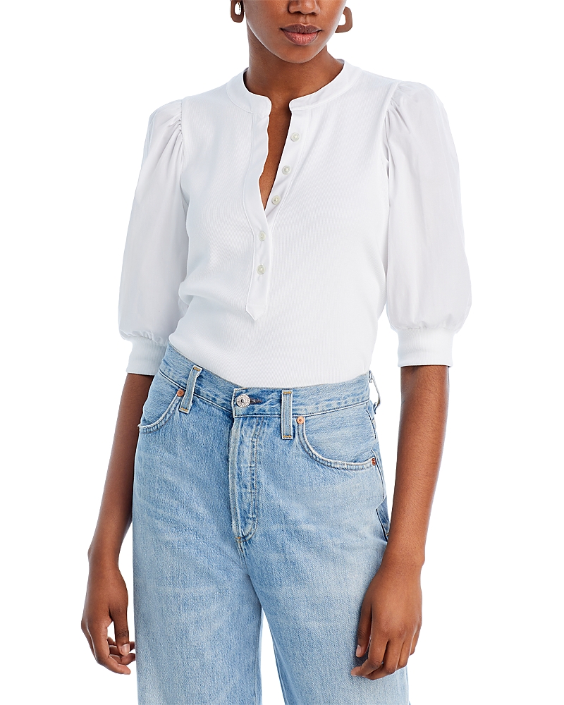 Veronica Beard Coralee Poplin And Ribbed Stretch Pima Cotton-jersey Top In White