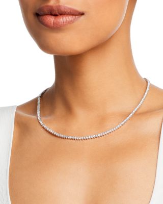 Certified Colorless Diamond Classic Tennis Necklace in 14K White Gold, 7.0 tcw  