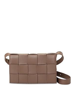 Bottega Veneta Women's The Cassette Intreccio Leather Crossbody Bag In Taupe Gray/gold