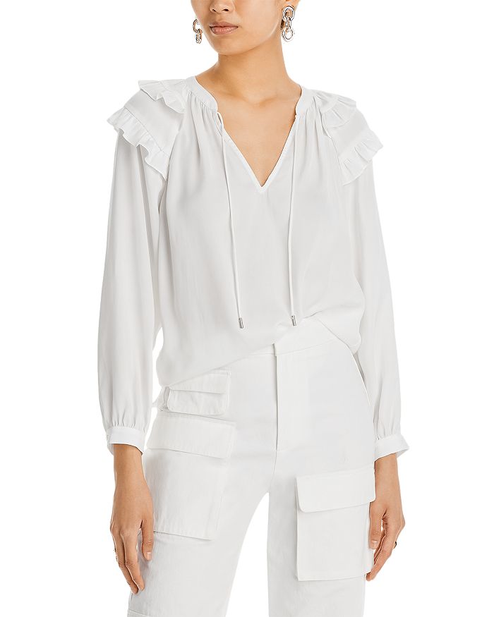 AQUA Ruffled V Neck Top - 100% Exclusive | Bloomingdale's