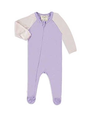 Shop Paigelauren Unisex Slub Rib Color Blocked Raglan Seamless Zipper Footie - Baby In Purple/pink