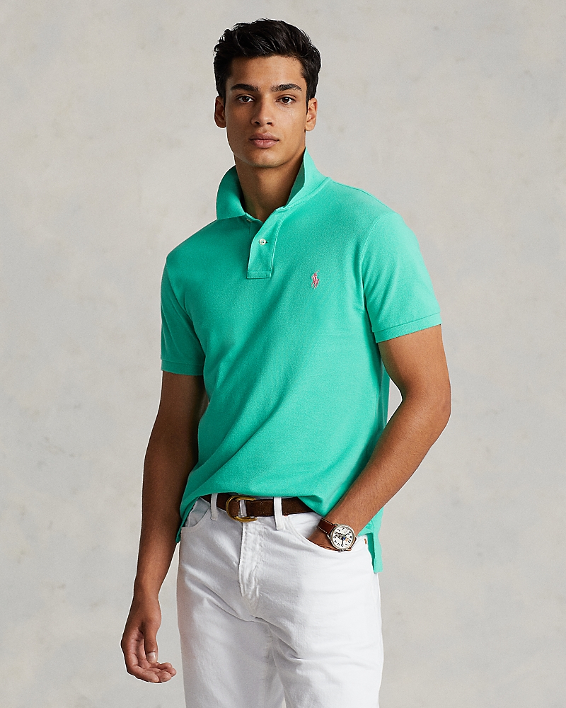 Polo Ralph Lauren Slim Fit Polo Shirt In Mint Green With Pink Logo In Sunset Green