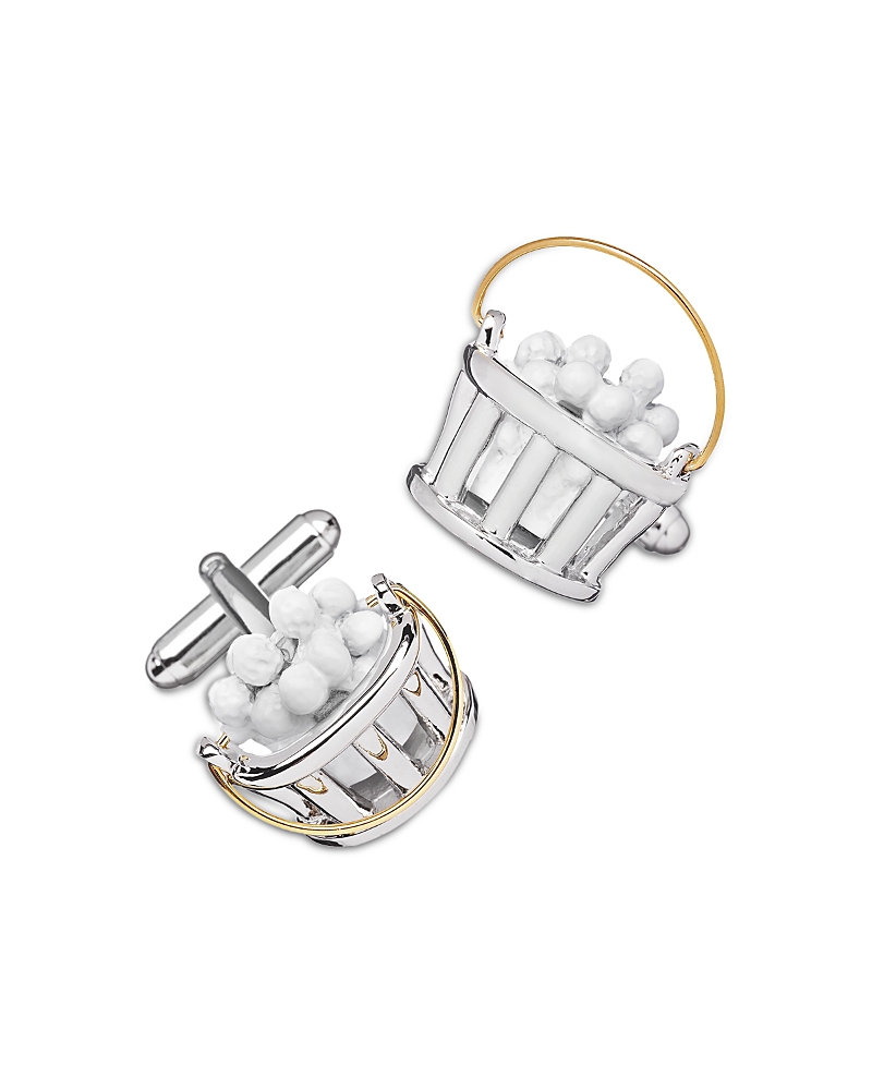 Link Up Bucket Of Golf Balls Silver & Gold Tone Rhodium Plated Cufflinks In Silver