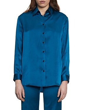Shop The Kooples Silk Shirt In Blue