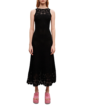 Shop Maje Rebellina Crochet Midi Dress In Black