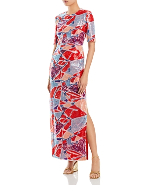 ROSETTA GETTY SEQUINED ABSTRACT PRINT GOWN